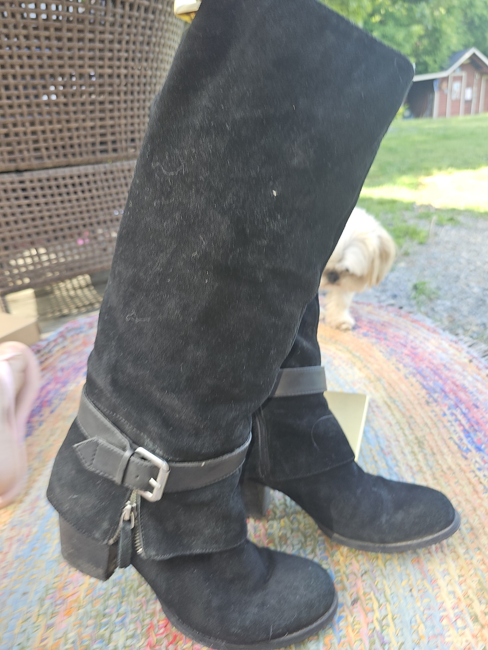 Nine West Black Suede Mid-Calf Heeled Boots